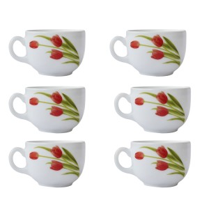 JOGO COM 6 PÇS DE XICARA PARA CHÁ E CAFÉ COM ESTAMPA FLORAL DE PORCELANA 220ML-0338