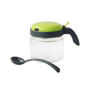 AÇUCAREIRO, VIDRO 300 ML COM COLHER TAMPA E ALÇA DE PLÁSTICO - CT1669-VD