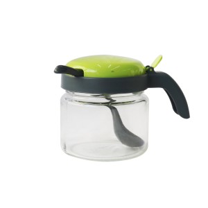 AÇUCAREIRO, VIDRO 300 ML COM COLHER TAMPA E ALÇA DE PLÁSTICO - CT1669-VD