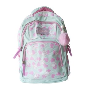 MOCHILA ESCOLAR DE POLIÉSTER TAMANHO 15 COM  PINGENTE POMPOM NA LATERAL - H1-VD