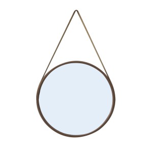 ESPELHO DE PAREDE REDONDO 33CM COM ALÇA EM COURO SINTÉTICO - HJ68429-GR