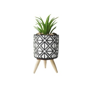 VASO DE CIMENTO EM DESENHOS GEOMÉTRICOS COM FLOR ARTIFICIAL 14CM - 1771-D