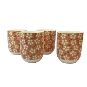 CONJUNTO DE 04 CANECAS ORIENTAL PARA CHÁ DE PORCELANA 150ML (CADA)  ESTAMPA FLORAL - CN30A-SAL
