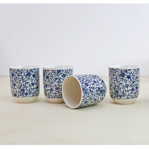 CONJUNTO DE 04 CANECAS ORIENTAL PARA CHÁ DE PORCELANA 150ML (CADA)  ESTAMPA FLORAL - CN30B-E