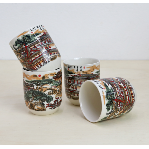 CONJUNTO DE 04 CANECAS ORIENTAL PARA CHÁ DE PORCELANA 150ML (CADA)  ESTAMPA FLORAL- CN30B-CC