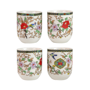 CONJUNTO DE 04 CANECAS ORIENTAL PARA CHÁ DE PORCELANA 150ML (CADA)  ESTAMPA FLORAL - CN30B-D
