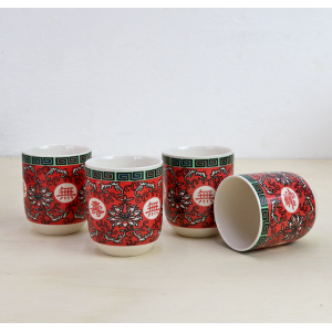 CONJUNTO DE 04 CANECAS ORIENTAL PARA CHÁ DE PORCELANA 150ML (CADA)  ESTAMPA FLORAL - CN30B-FF