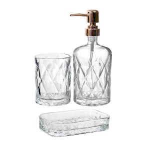 JOGO DE BANHEIRO DE VIDRO  EM ALTO RELÊVO COM 3 PEÇAS 420 ML - 3410