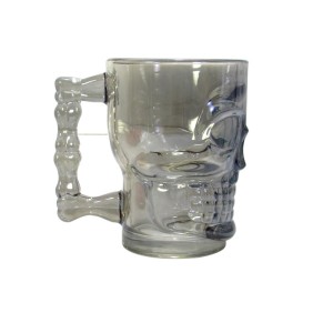 CANECA DE VIDRO PARA CHOPP E CERVEJA CAVEIRA ROCK STYLE DARK - FUMÊ 500 ML - GDR0647