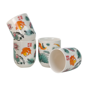 CONJUNTO DE 04 CANECAS ORIENTAL PARA CHÁ DE PORCELANA 150ML (CADA)  ESTAMPA FLORAL  - CN30B-A
