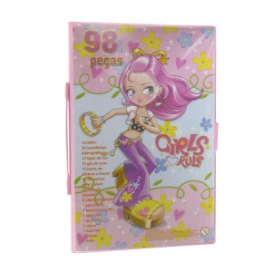 ESTOJO MALETA ESCOLAR COM 98 PEÇAS INMETRO PANDEIRO - MT98GIRL-D