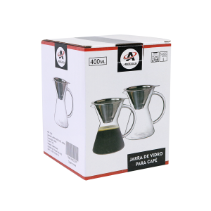 JARRA DE VIDRO PARA CAFÉ COM FILTRO REUTILIZÁVEL EM INOX 400 ML - 3230