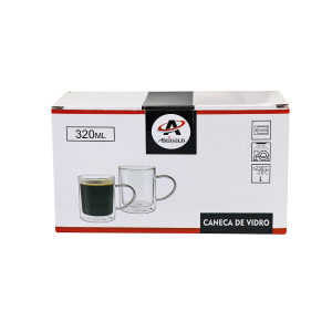 JOGO DE CANECAS DE VIDRO CAMADA DUPLA 320ML CONTENDO 02 PEÇAS - 3228