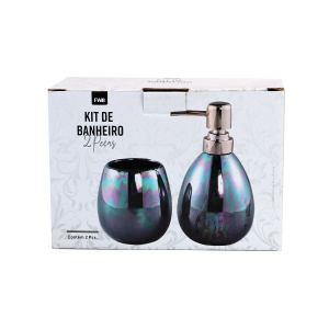 JOGO DE BANHEIRO DE CERÂMICA PRETO FURTACOR 02 PEÇAS 350ML - 98663-A