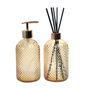 KIT FRASCO DIFUSOR E PORTA SABONETE LÍQUIDO DE VIDRO 02 PEÇAS 400ML - 96147-AMBAR