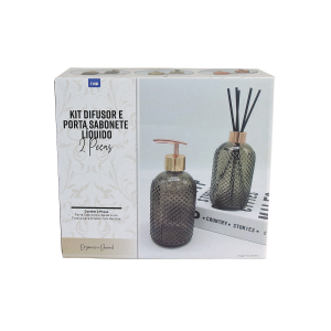KIT FRASCO DIFUSOR E PORTA SABONETE LÍQUIDO DE VIDRO 02 PEÇAS 400ML - 96147-AMBAR