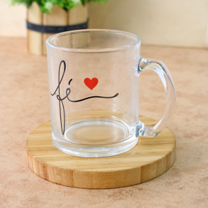 CANECA DE VIDRO COM FRASE FÉ DE 300ML - HG82202-B