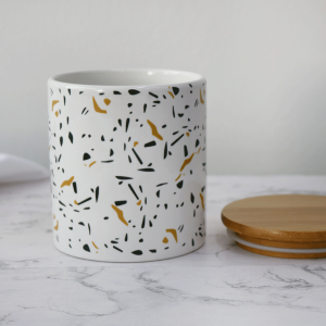 POTE DE PORCELANA COM TAMPA EM BAMBU E VEDAÇÃO DE SILICONE 12CM - HD01778-B