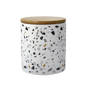 POTE DE PORCELANA COM TAMPA EM BAMBU E VEDAÇÃO DE SILICONE 12CM - HD01778-C