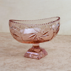 BALEIRO DE VIDRO ROSE COM PÉ 13,5X18CM - PIN7142