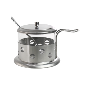 AÇUCAREIRO VIDRO E INOX COM COLHER E TAMPA- 200 ML - NS1369-B