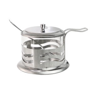 AÇUCAREIRO VIDRO E INOX COM COLHER E TAMPA- 200 ML - NS1369-D