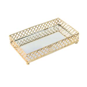 BANDEJA DECORATIVA DE METAL ESPELHADA 20X12,5X4,4CM - 1107-DOU