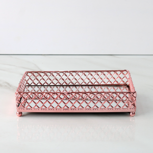 BANDEJA DECORATIVA DE METAL ESPELHADA 20X12,5X4,4CM - 1107-ROSÉ