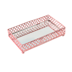 BANDEJA DECORATIVA DE METAL ESPELHADA 25X15X4,4CM - 1108-ROSÉ
