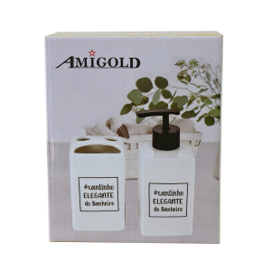 JOGO DE BANHEIRO DE PORCELANA 02 PEÇAS COM FRASE - 3523-BR