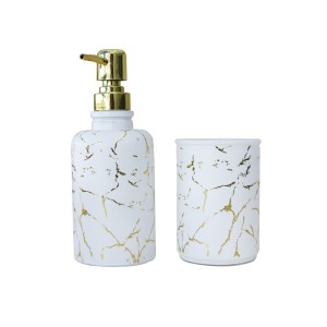 JOGO PARA BANHEIRO DE VIDRO COM 02 PEÇAS ESTAMPA MARMORIZADA - SXYZ5107-DOU