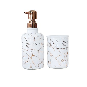 JOGO PARA BANHEIRO DE VIDRO COM 02 PEÇAS ESTAMPA MARMORIZADA - SXYZ5107-GR