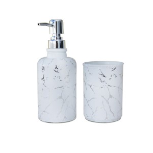 JOGO PARA BANHEIRO DE VIDRO COM 02 PEÇAS ESTAMPA MARMORIZADA - SXYZ5107-PTA