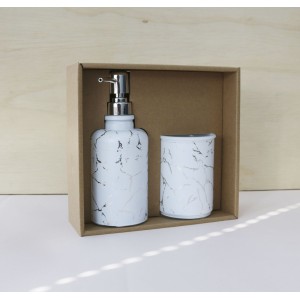 JOGO PARA BANHEIRO DE VIDRO COM 02 PEÇAS ESTAMPA MARMORIZADA - SXYZ5107-PTA