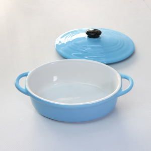 MINI PANELA DE CERÂMICA OVAL COM TAMPA 18,5X10,5X9CM - 210557-AZ