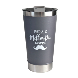 COPO TÉRMICO DE INOX COM TAMPA E ABRIDOR COM FRASE PARA O MELHOR PAI DO MUNDO - HG85053-B