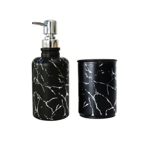 JOGO PARA BANHEIRO DE VIDRO COM 02 PEÇAS ESTAMPA MARMORIZADA - SXYZ5108-PTA