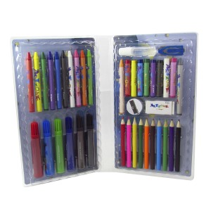 KIT DE PINTURA EM MALETA CAPA TRANSPARENTE E ESTAMPA ASTRONAUTA 48 PEÇAS - MT48T-A