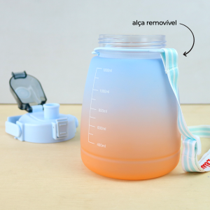 GARRAFA DE PLÁSTICO REDONDA COM CANUDO E ALÇA 1200ML - F1903-AZ