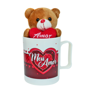 CANECA DE PLÁSTICO 400ML COM URSINHO DE POLIESTER VENTOSA / CHAVEIRO - FC2779-A