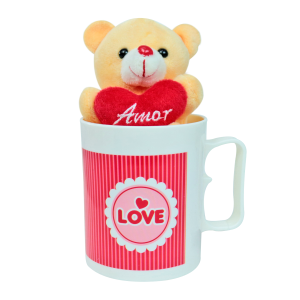 CANECA DE PLÁSTICO 400ML COM URSINHO DE POLIESTER VENTOSA / CHAVEIRO - FC2779-C
