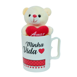 CANECA DE PLÁSTICO 400ML COM URSINHO DE POLIESTER VENTOSA / CHAVEIRO - FC2779-D