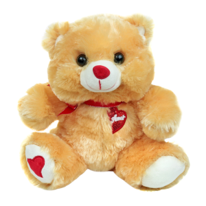 URSO DE PELUCIA DE POLIESTER COM LAÇO 25X22CM - FE6918-CARAMELO