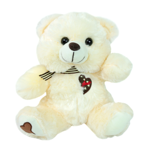 URSO DE PELUCIA DE POLIESTER COM LAÇO 25X22CM - FE6918-CREME