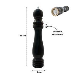 MOEDOR DE PIMENTA DE MADEIRA COR PRETA 26X5CM - CA09270- PT