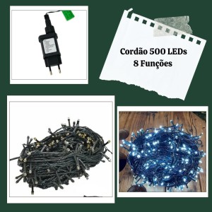 CORDÃO 500 LEDS BR E 01 FONTE 31 V PISCA COM CONTROLE BIVOLT - 31007