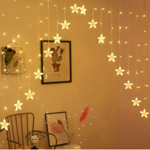 CORTINA 224 LEDS WARM COM ESTRELA NA PONTA BIVOLT - 31042