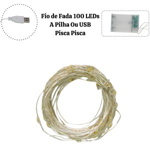 100 LED FIO DE FADA PILHA OU USB PISCA SORTIDOS - 25007-C