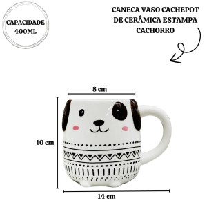 CANECA E VASO CACHEPOT DE CERÂMICA COM 400 ML E 10CM DE ALTURA - BRJL10324