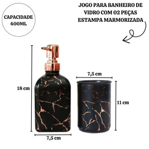 KIT PARA BANHEIRO DE VIDRO COM 02 PEÇAS ESTAMPA MARMORIZADA - BRYZ10345-GR